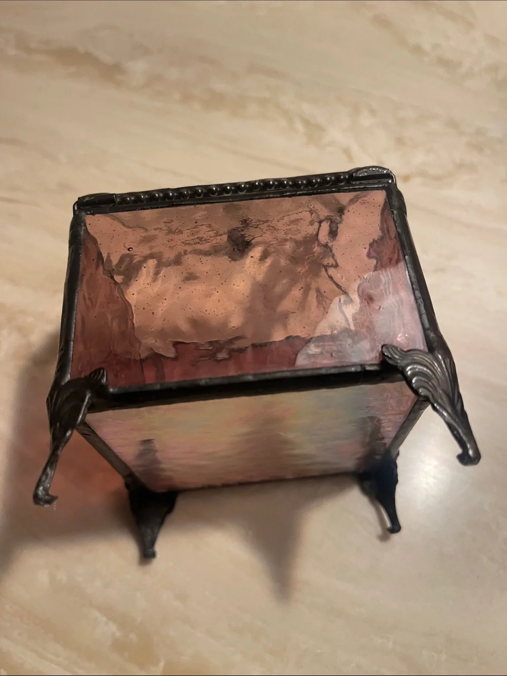 Purple Iridescent Glass Jewelry Trinket Box